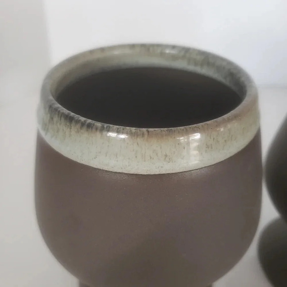 Vintage Green Earth Brown with Glazed brown/Green Rim Clay Wine Goblets. - Picture 4 of 8